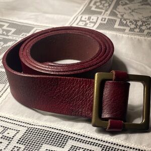 GAP Burgundy Leather Belt with Brass-Finish Square Buckle